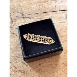 Vintage Gold-Tone Filigree Floral Bar Brooch Pin In Gift Box